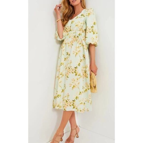 Tuckernuck Marlena Midi Dress Aqua Watercolor Floral Size Small NEW - Picture 1 of 11
